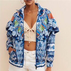 Farm Rio Blue Palms Windbreaker